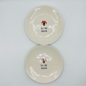 Pair of Rae Dunn Snack Plates Tis the Season Christmas Holiday Pine Cone